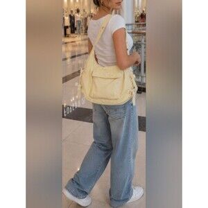 American Eagle Pale Yellow Nylon Shoulder Bag Bow Pocket Y2K Mallcore Soft Norm